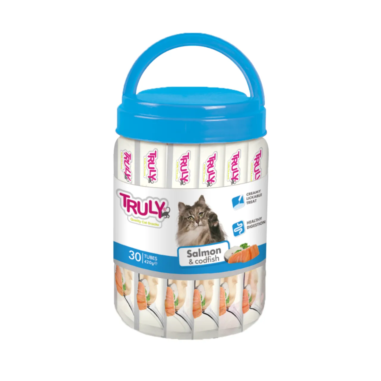 Truly Kat Cremet kattegodbid med laks og torsk 420 g (30 tuber)